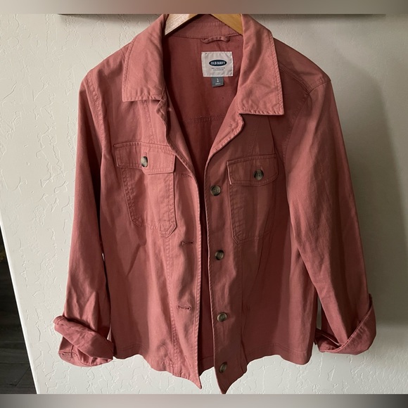 Colorful Oversized Denim Shirt/Jacket, Old Navy Size Large—Light Coral/Pink - Picture 2 of 12